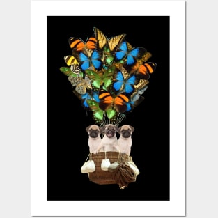 Pugs Dog Butterfly Hot Air Balloon Posters and Art